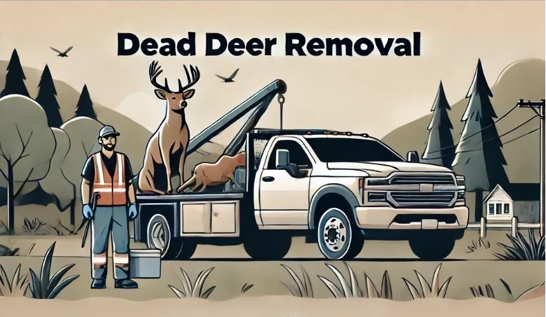 Dead Deer Removal1 Image of a technician providing dead deer removal service with a truck.